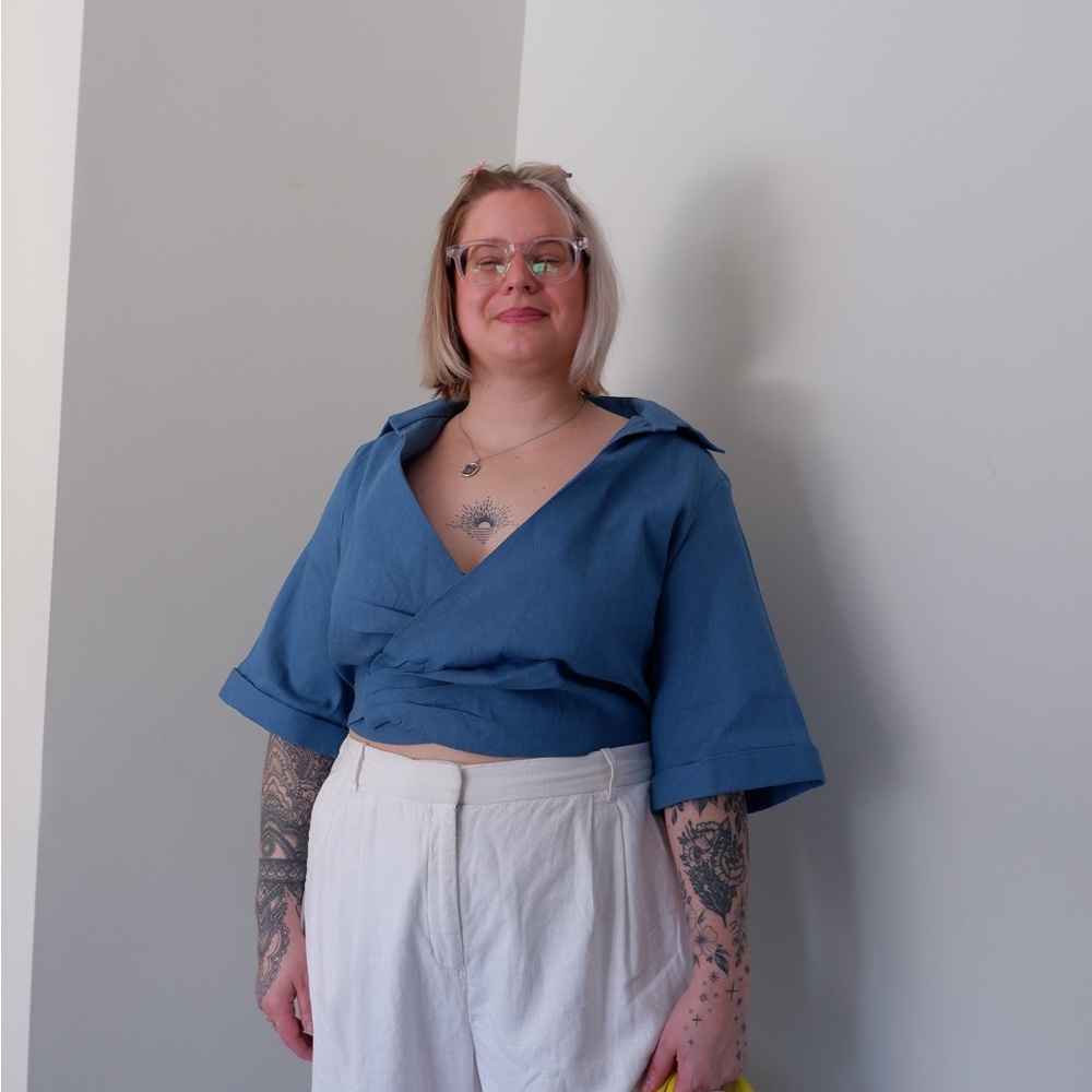 M.O.T. Structural Denim Wrap Blouse - XL